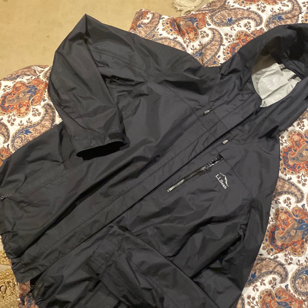 Black LL Bean rain jacket